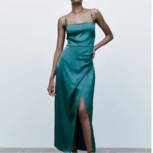 Zara Teal Satin Midi Dress